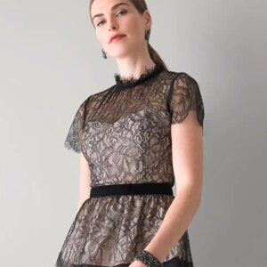 White House Black Market Lace Peplum Top - Size 10